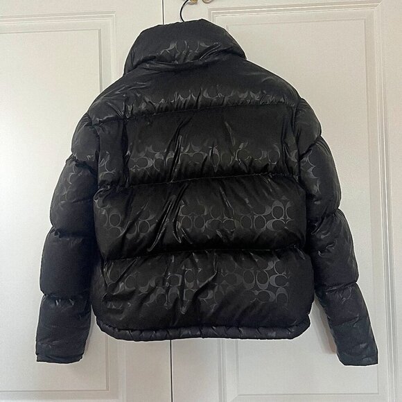 MINT Coach Down Short Puffer Jet Black Glossy Logo Warm Jacket XS - Picture 11 of 16